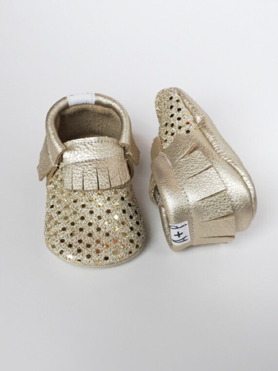 Shine On Moccasins...Platinum and Sequin Baby by AvaandPaislee