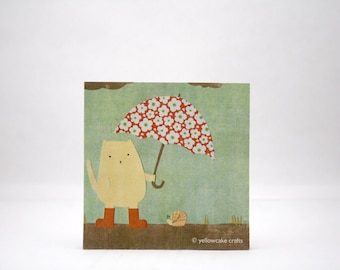 STICKY NOTEPAD: Cat Holding an Umbrella for his Snail Buddy - Cute Gift, Funny, Stocking Stuffer