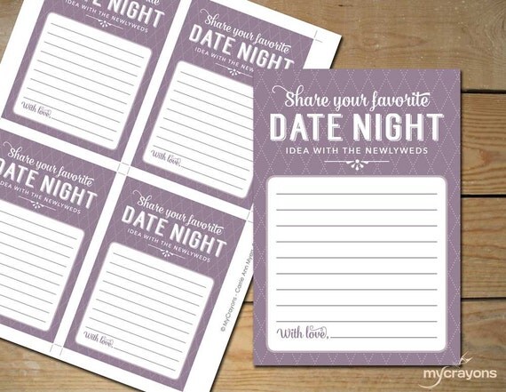 Printable Date Night Idea Cards, Rustic Romantic Wedding // Purple ...