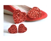 Blazing Red Shoe Clip Set, Cherry Red Glitter Heart Shoe Clips,  Bride Bridesmaid Fiery Red Shoe Clips, Rockabilly Wedding Accessory