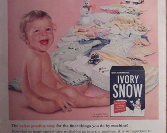 IVORY SNOW Original 1950s Vintage Ad Childrens Baby Clothing Laundry Soap Washing Machine Detergent Laundry Room Decor Ready To Frame