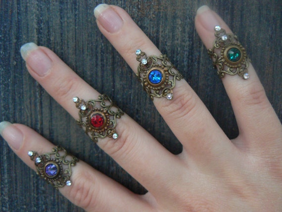 Swarovski midi rings CHOOSE ONE armor ring knuckle ring nail ring claw ring tip ring vampire goth victorian moon goddess pagan boho gypsy by gildedingypsy steampunk buy now online