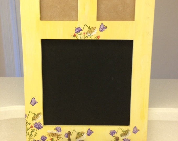 Wood Wall Decor - Butterfly and Flowers with Chalkboard, Hooks and Picture Frames Built In