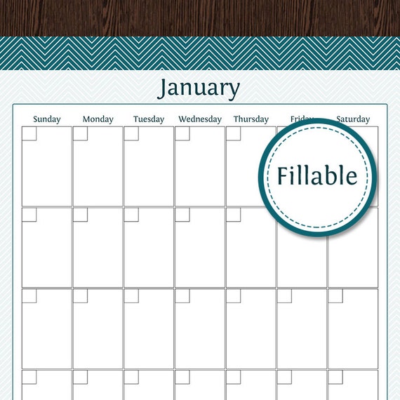12 Month Portrait Calendar Fillable Perpetual Portrait