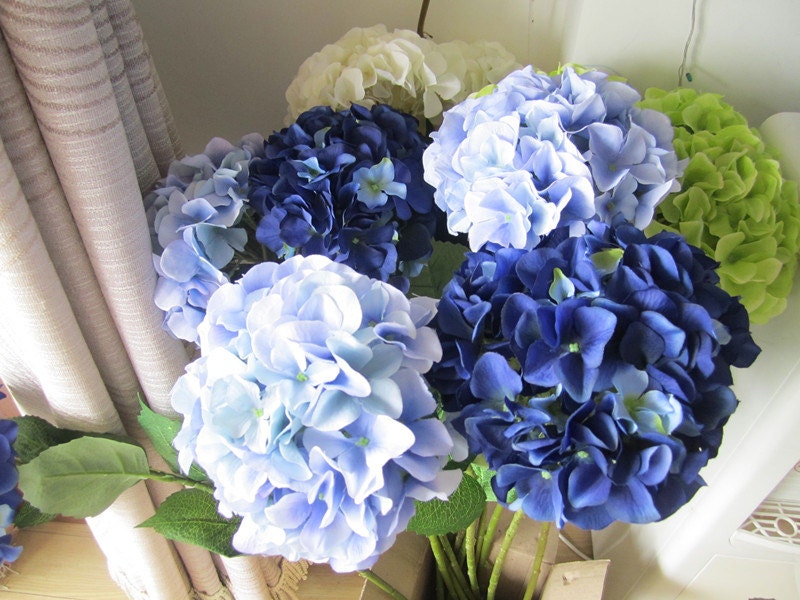 10 pcs Silk Hydrangea Flower With Stem 8 colors Wedding