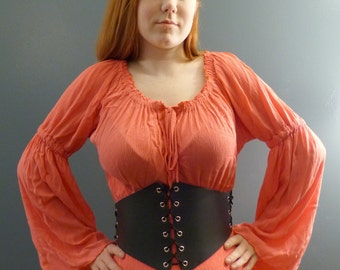 Wide Black Leather Belt, Waist Cincher, Leather Bodice