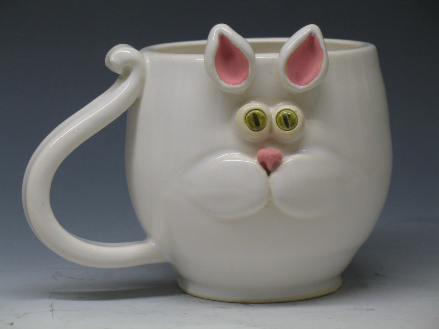 Cat Mug Super cute green eye Kitty Hand made mugs