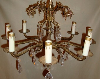 Crystal Spain in Chandelier chandelier antique in Brass made crystal and Ligh  Made brass t Fixture Vintage spain