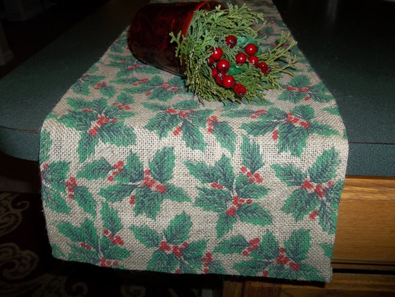 next holly table burlap 5.50 table  runner  day burlap runner Christmas christmas ships 12x72