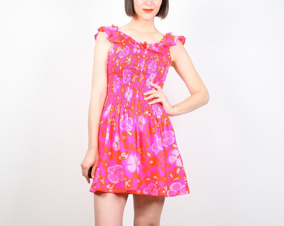Vintage Mini Dress Hot Pink Dress Orange by ShopTwitchVintage