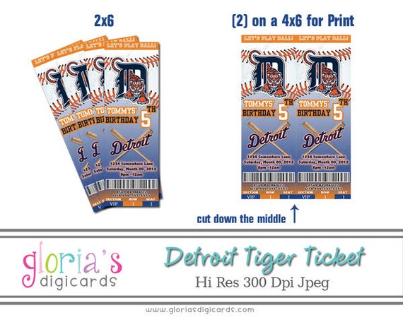 Items similar to Detroit Tigers Ticket Invitation by Gloria's Digi