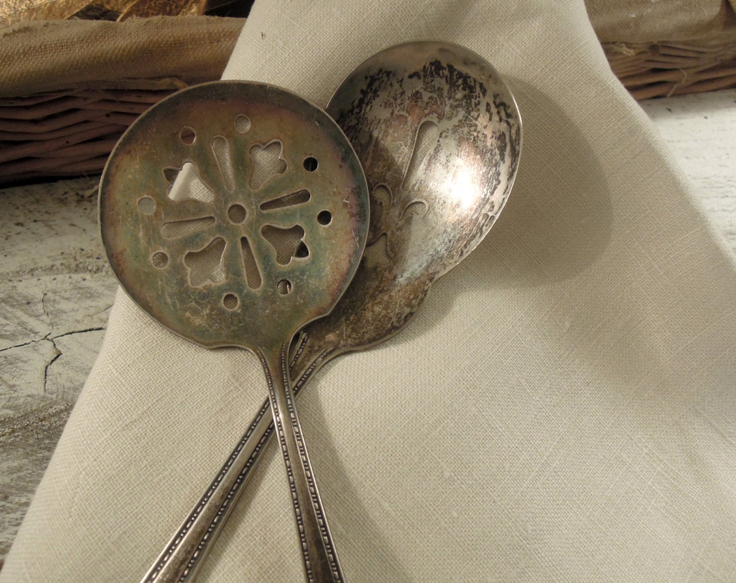 Vintage Two Serving / Antique Silver Plate Serving Spoons / NSC Silver