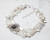 Chalcedony, moonstone, pearl, and fine silver primrose necklace handmade one of a kind by ladeDAH! Wedding dress ready!