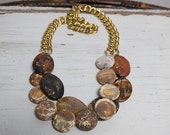 Don't Worry, Be Happy. Polished and matte agates with chunky gold-tone vintage chain necklace OOAK, handmade by ladeDAH!