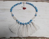 Kitschy Koo. Flowered glass beads and silk tassels necklace. OOAK. FUN! Handmade by ladeDAH!