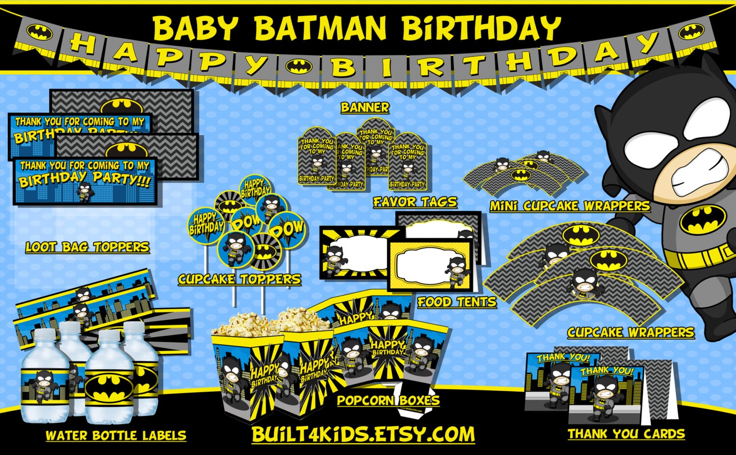 Batman Birthday Party Supplies/ Baby Batman Birthday Package/