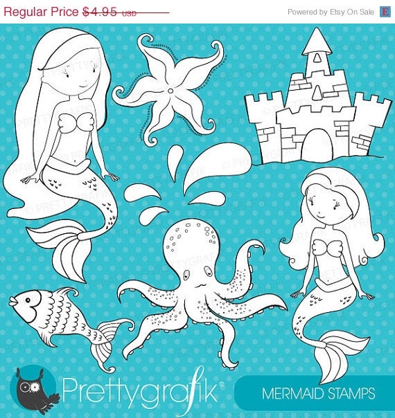80% OFF SALE mermaid digital stamp commercial use, vector graphics, digital stamp, digital images - DS458 Il_570xn