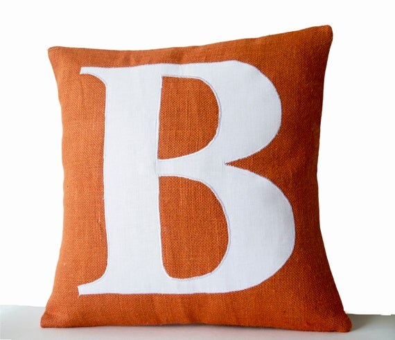 Items similar to Orange Pillow Covers -Personalized Monogram throw pillow- Burlap pillows ...
