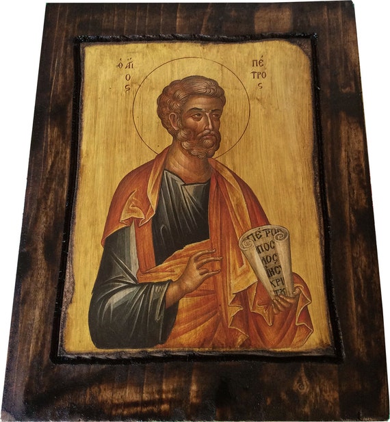 Saint St. Peter Orthodox Byzantine icon on wood handmade