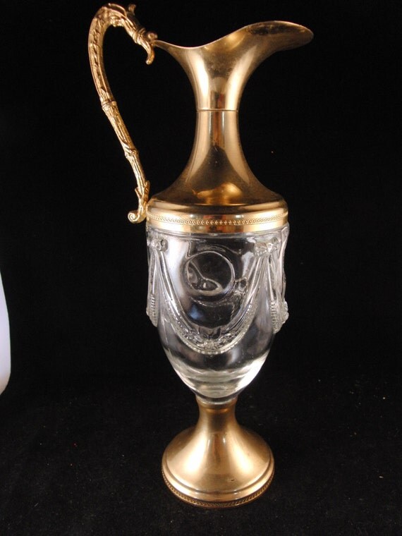 Vintage glass and metal decanter/pitcher made in Italy