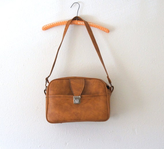 60's camel cross-body flight bag by kitschngiggles on Etsy