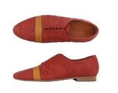 ON SALE 30 % red leather flat smrat casual uniqe wide pointy handmade mens shoes , adikilav