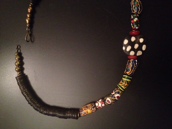 Batik bone Krobo bead and Cocoa Necklace