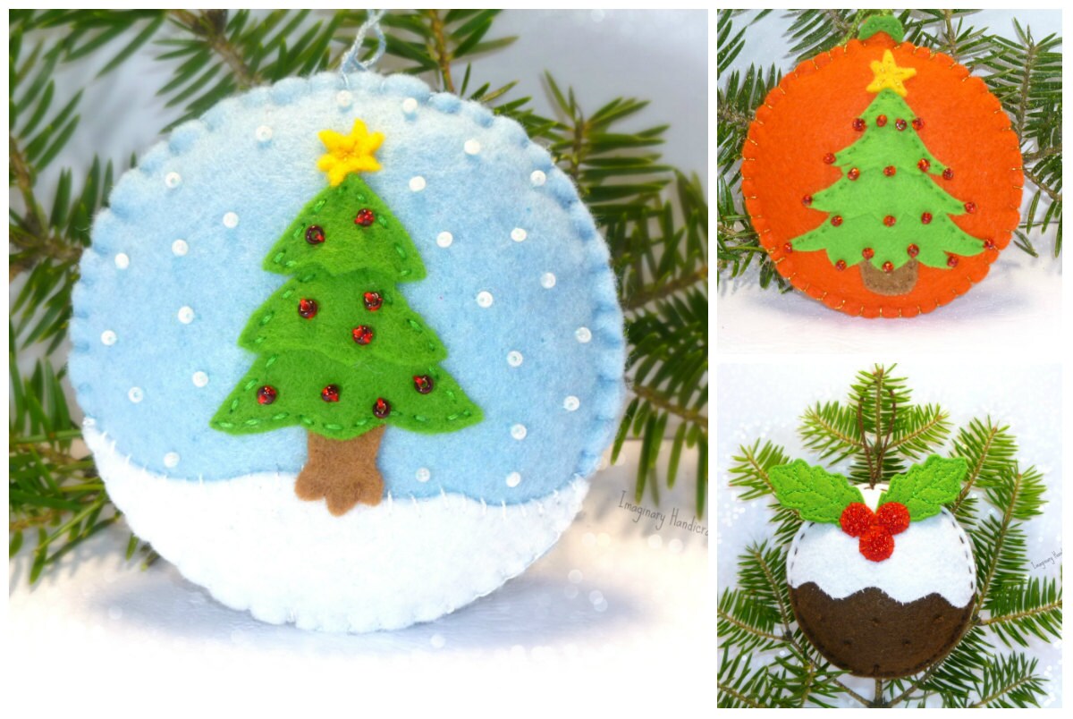 Set of 3 Christmas ornaments, Christmas felt ornament, Christmas Ornament Ball, Christmas tree decoration, New year
