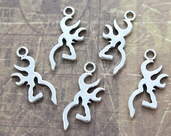 10 Browning Deer Head Charms Deer Head Buckmark Charm Antiqued Silver Tone Double Sided 11 x 23 mm