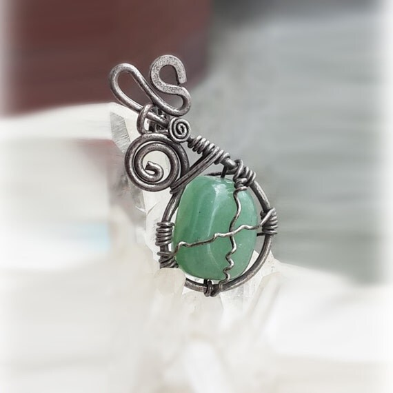 Mystic green jade necklace / wire wrapped jewelry by mysticdukkan