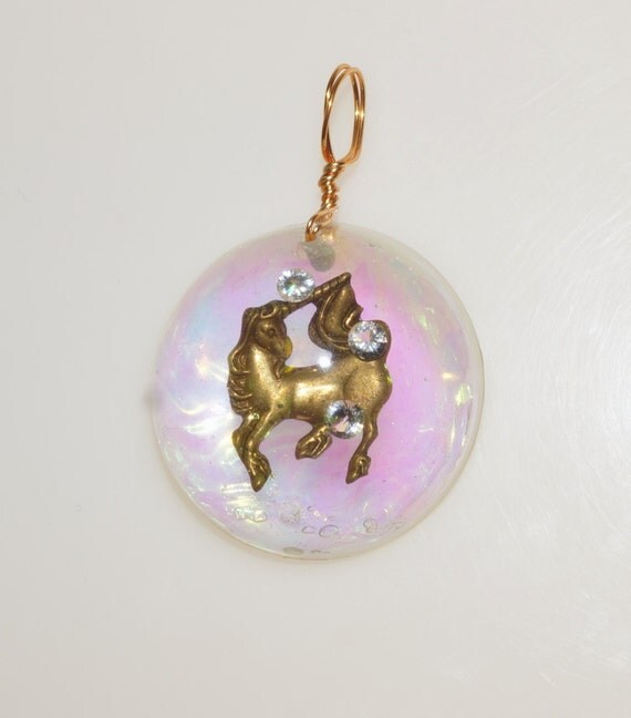 White Topaz Gold Tone Unicorn Lucite Bubble Orgone Orgonite Pendant 1 ...