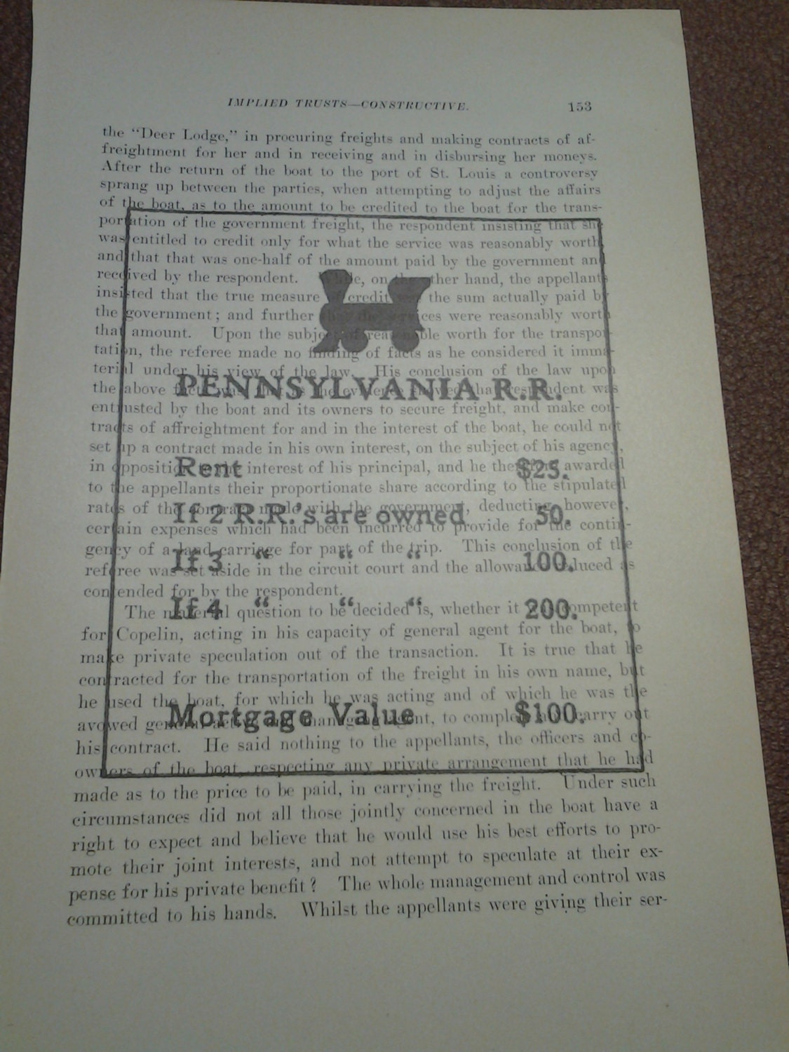 Pennsylvania Rail Road Monopoly Playing Card by