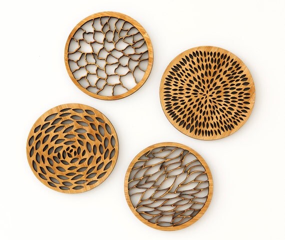 Abstract Bamboo Laser-Cut Coasters Set of 4