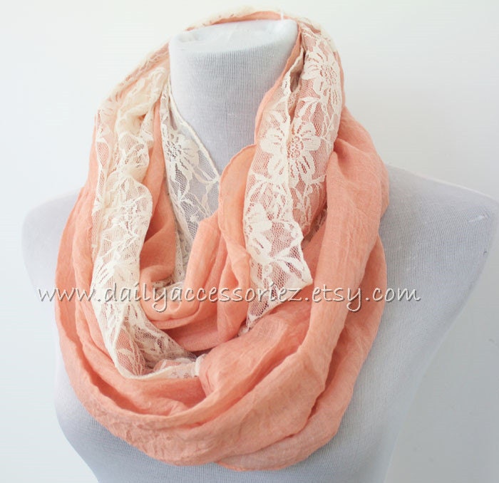 Coral Lace Infinity Scarf Loop Scarves Boho by Dailyaccessoriez