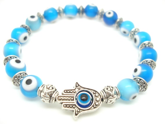 Traditional Blue Turkey Evil Eye Blessing Bracelet With Hamsa