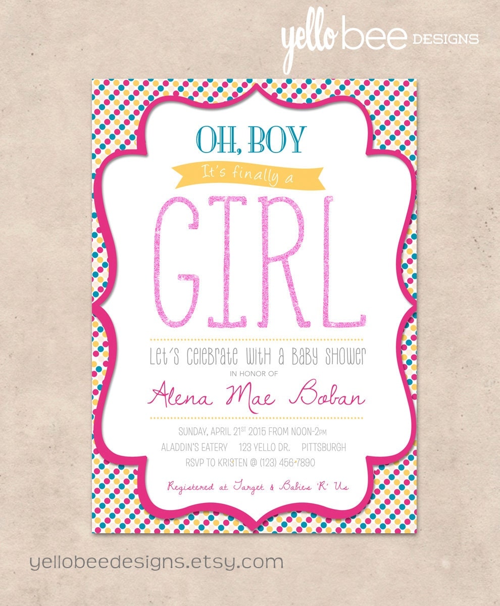 Oh Boy it's Finally a Girl Baby Shower Invitation