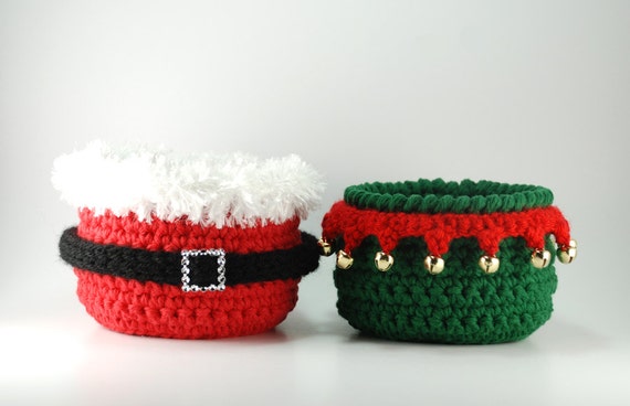 crochet gifts hostess candy Santa's crochet Elf Claus bowl, Christmas Santa set decor, bowl,