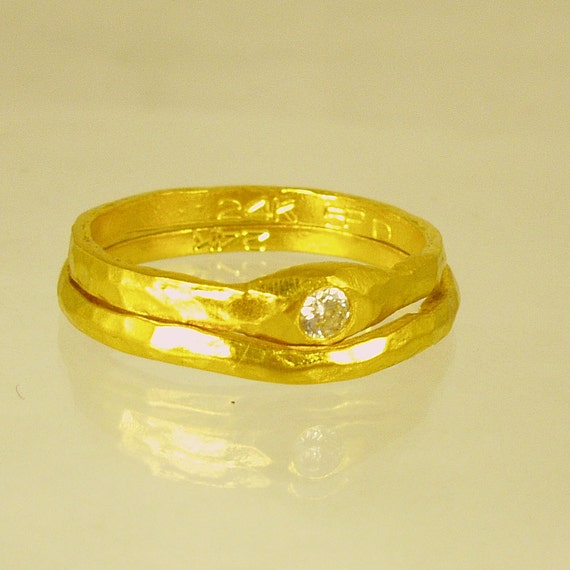 Set of Pure Gold wedding ring  diamond engagement ring,Handmade ...
