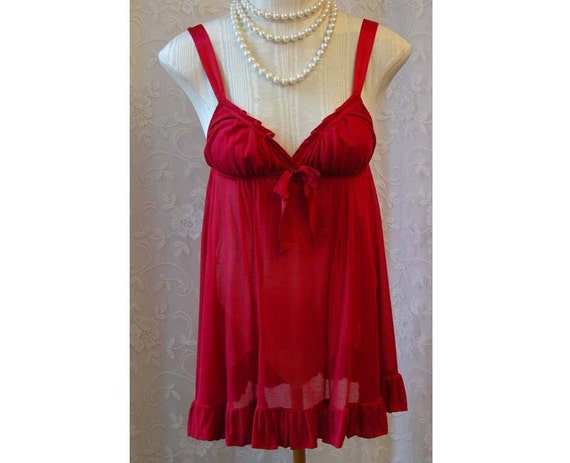 Vintage Victorias Secret Red Babydoll Nightie Red Satin