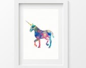 5x7 Print - Colorful Happy Rainbow Unicorn, Art Print, Watercolor Painting - Illustration, Art Drawing Watercolor Print - 5x7