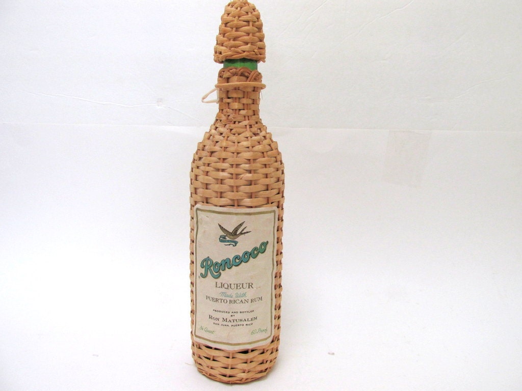 Vintage Demi John Roncoco Wicker Covered Wine Bottle with