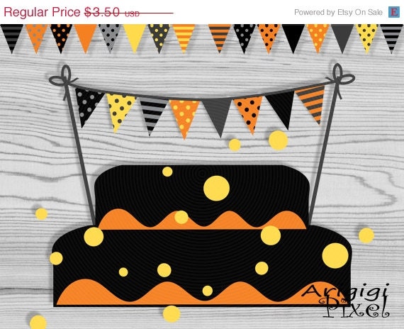 ON SALE 70 % OFF Halloween Cake Bunting, Printable Mini Banner, Black Orange cake topper, Polka Dot, Striped, Kids Party Supplie, Diy decor, Il_570xn