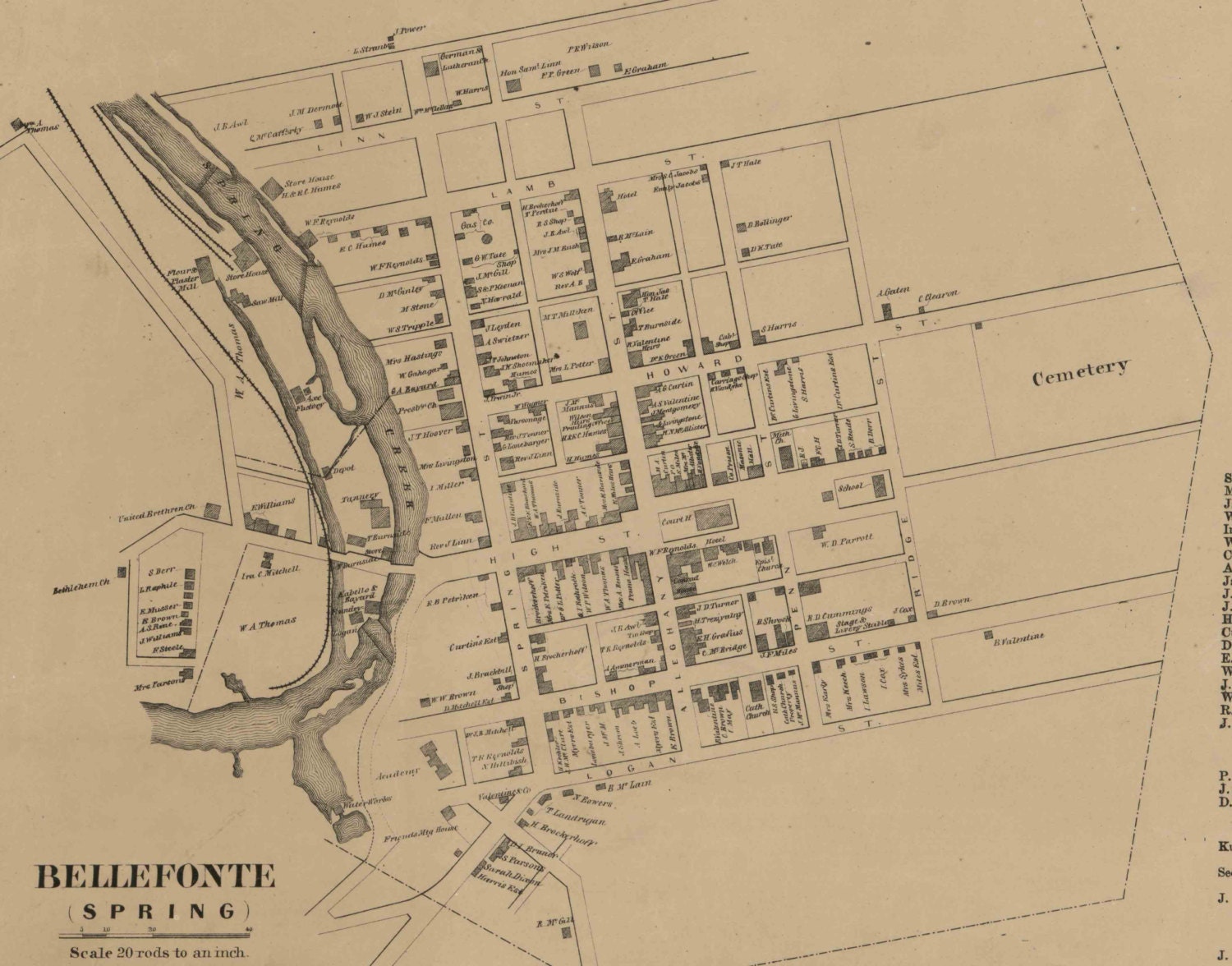 Centre County Pennsylvania 1861 Wall Map with Homeowner by Oldmap