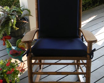 Indoor / Outdoor Solid Navy ~ Dark Blue Rocking Chair 2 PC Foam Cushion Set ~ Fits Cracker Barrel Rocker