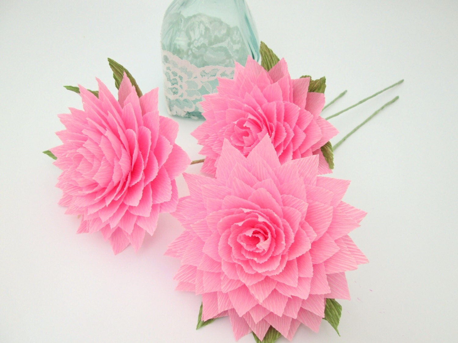 Paper Dahlia/ Pink Dahlia/ Paper Flowers/ Wedding by LandofFlowers