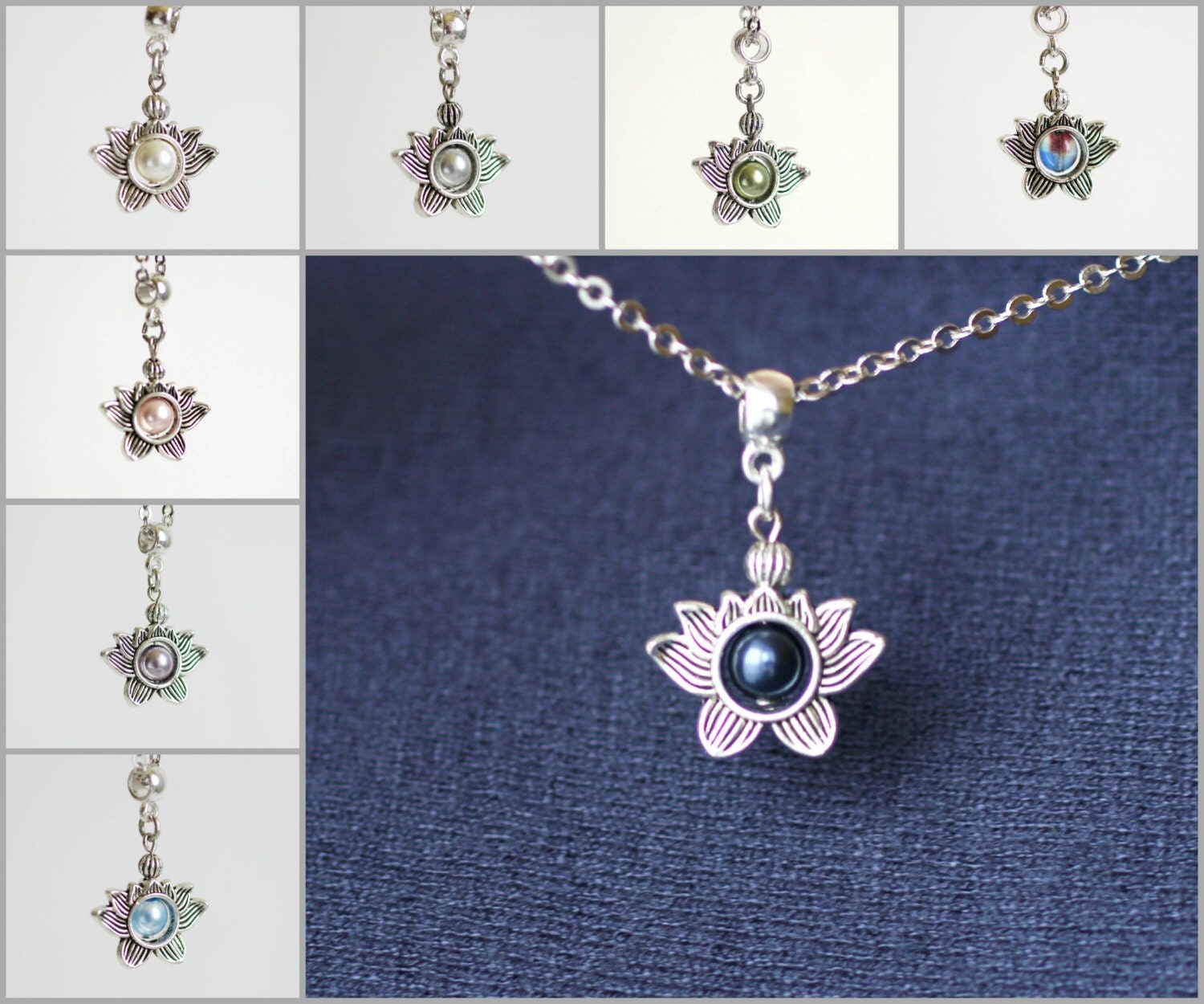 Lotus Necklace Lotus Pendant Lotus Pearl Necklace Silver