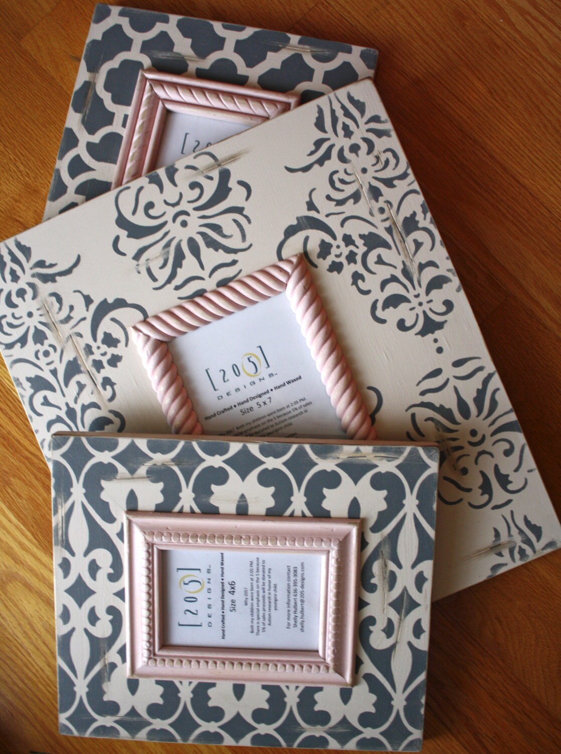 Distressed picture frames Moroccan and Damask designs in