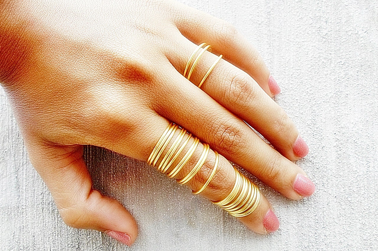 24 Stacking Rings Gold Full Finger Ring Coil Dainty