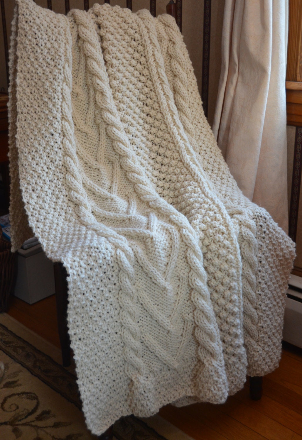 Irish Fisherman-Inspired Hand Knit Throw Blanket SULLIVAN