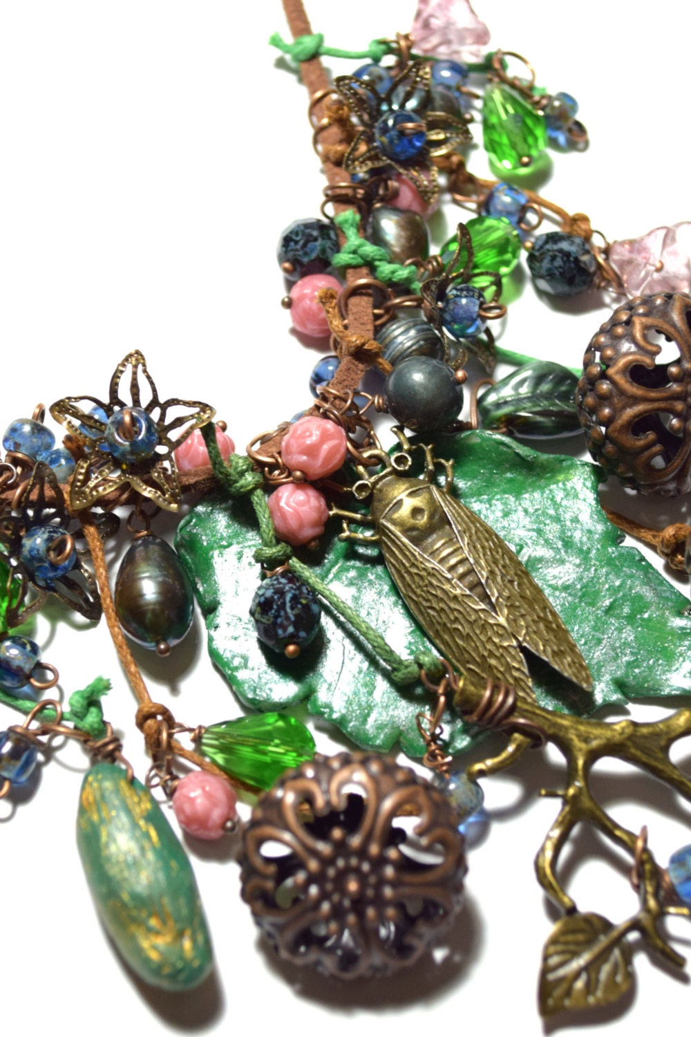 Charm cascading necklaceCicada leaves necklaceForest